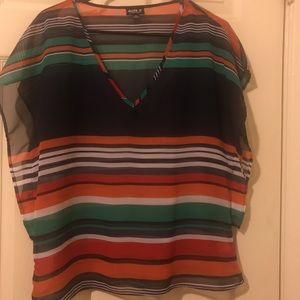 Allen B. Multi Colored Stripped Sheer Top